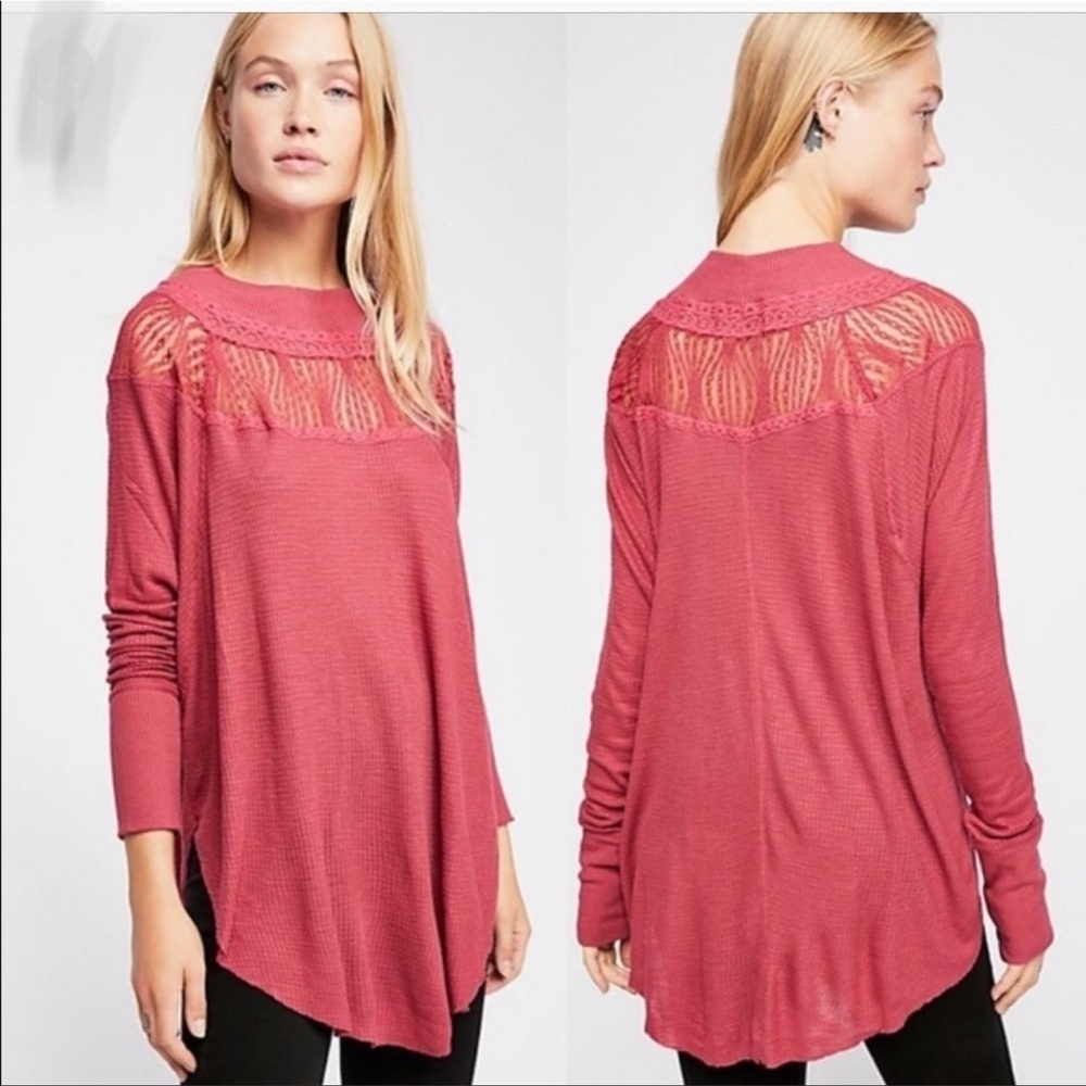 Free People Red Spring Valley Knit Top NWOT oversized size XS